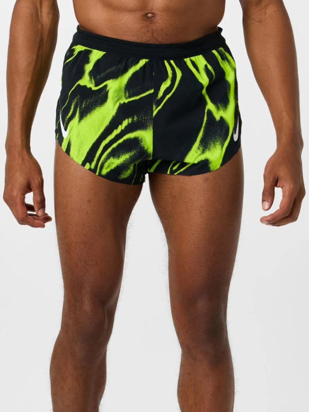 NIKE MENS DRI-FIT ADV AEROSWIFT 2" AOP ATHLETIC RUNNING SHORTS VOLT GREEN/BLACK